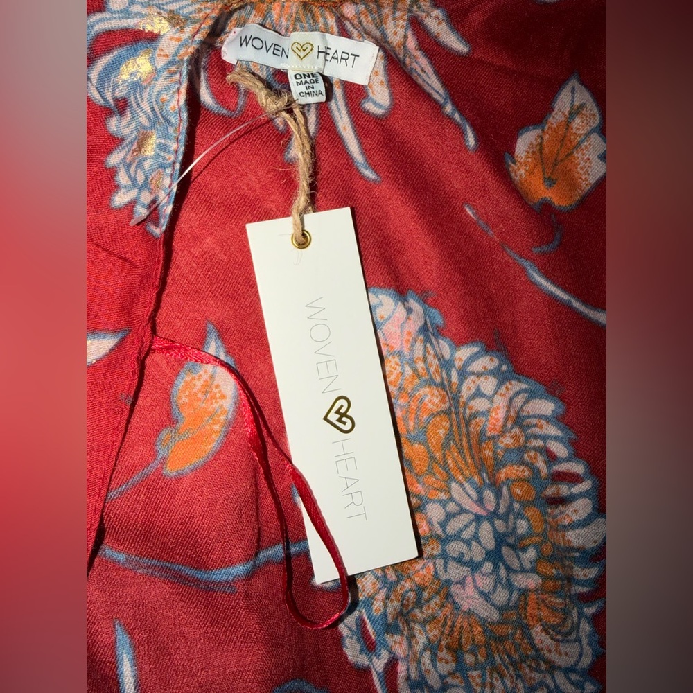 Woven ❤️ kimono cover up scarf top floral copper tones one size - Picture 6 of 7